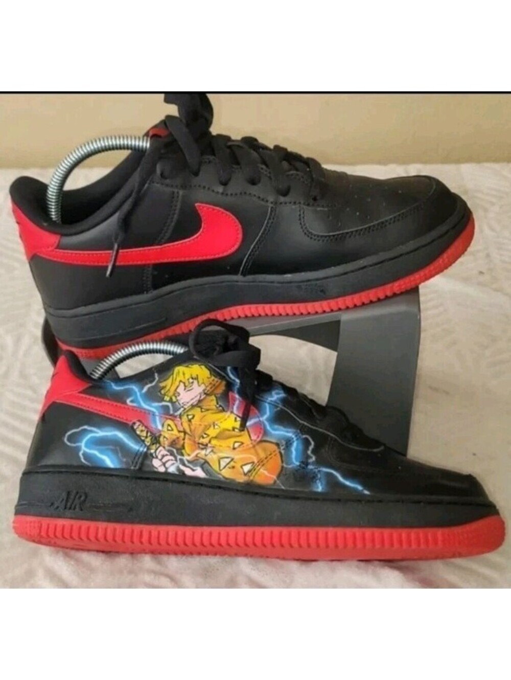 Demon Slayer Nike Air Force 1 '07 Low Top University Red and Black Custom Sz 7y
